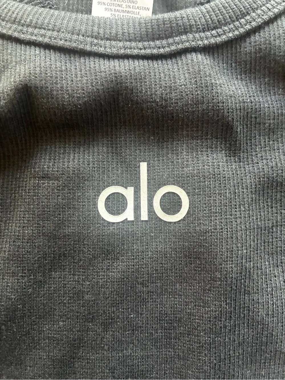 ALO Yoga Black Cropped Racerback Tank with Logo